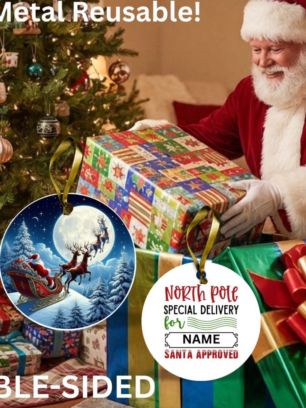 Santa Reusable Metal Christmas Tag Personalized